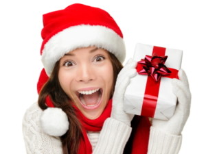 Christmas gift woman isolated